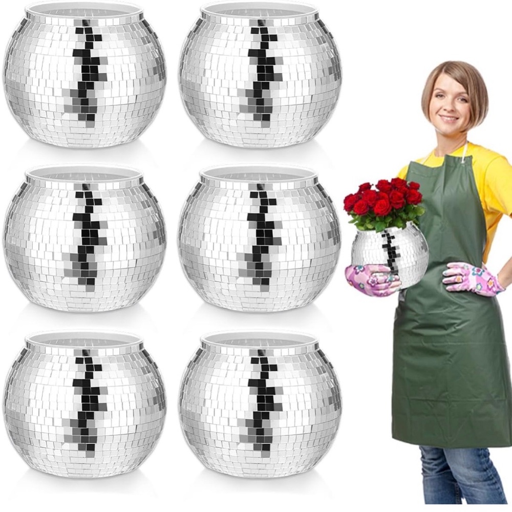 New Open Box 6 Pcs Disco Ball Vase,Plastic Disco Ball Centerpieces Silver Disco